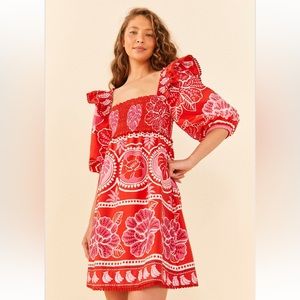 NWOT FARM RIO Red Summer Sunrise Organic Cotton Mini Dress